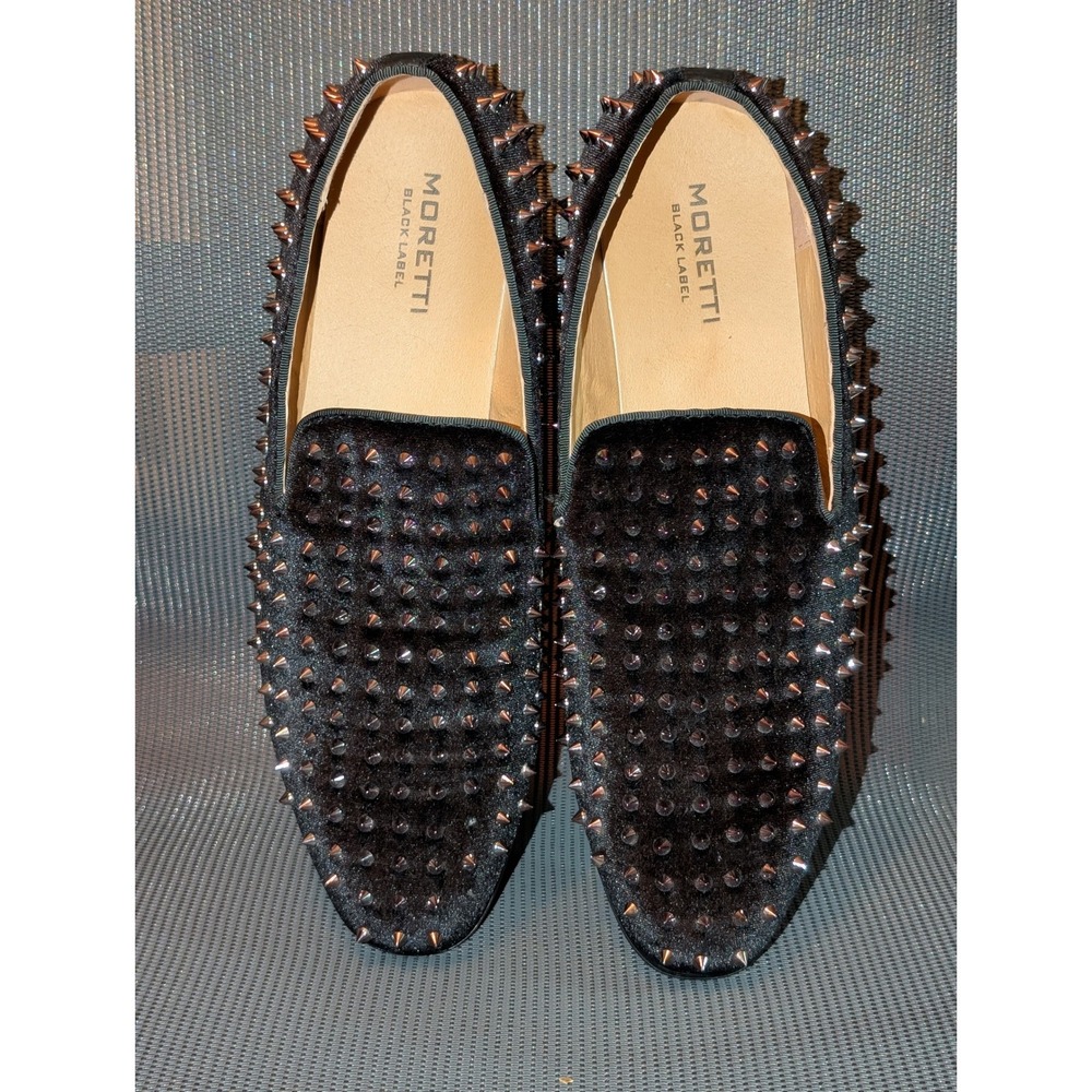 Moretti Black Label Sylvester Studded Velvet Loafers Men's 10.5 Black Spiked